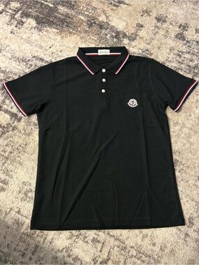 Moncler Black Polo with Red-White-Blue Trim